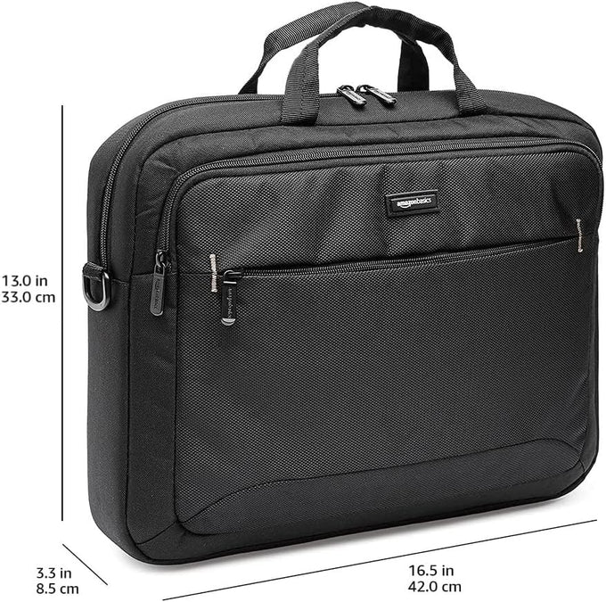 Amazon Basics 15.6 in Laptop Bag with Shoulder Strap and Handle, Large Capacity, Spacious Compartments, Black