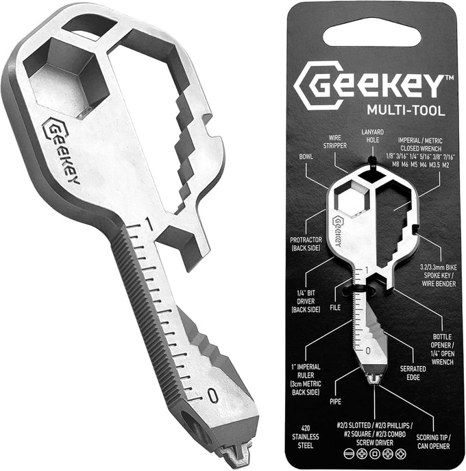 Geekey Keychain Multitool – Key Tool with 16+ Functions | Bottle Opener