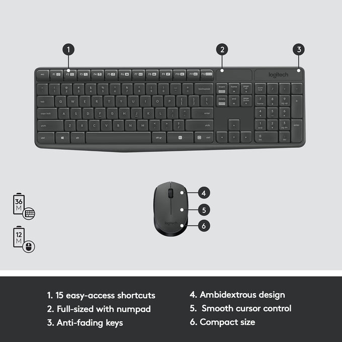 Logitech MK235 Full Size Wireless Keyboard and Mouse Combo