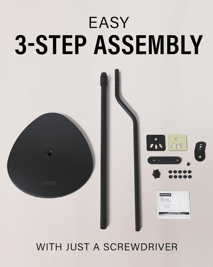 SANUS Speaker Stands Pair for Satellite & Bookshelf Speakers up to 3.5lbs – 10” Height Adjustment – Includes L-Shaped Bracket & Keyhole Adapter for Compatibility – Easy DIY Assembly