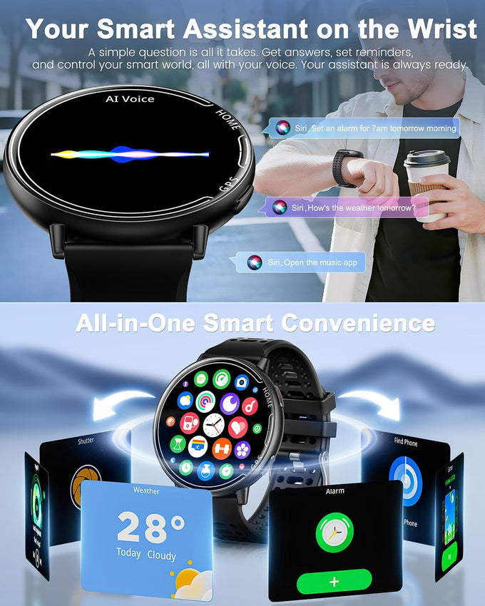 GPS Smart Watches for Men, 1.39" AMOLED Screen Smartwatch, Bluetooth Call/100+ Sport Modes/GPS/Compass/Heart Rrate/Blood Pressure, Fitness-Tracker, Smartwatch for Android iPhone(Gray& Black)