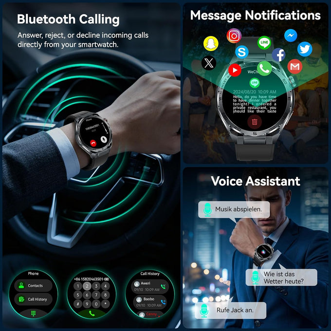 1.53" Military Smart Watch for Men with LED Flashlight & Bluetooth Calls