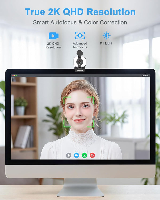 Atatat 2K Webcam for PC with Light, Microphone, Privacy Cover