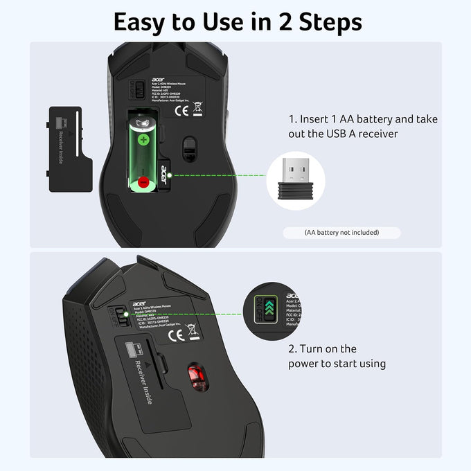 Acer Wireless Mouse for Laptop, 2.4GHz Computer Mouse 5 Adjustable 4000 DPI