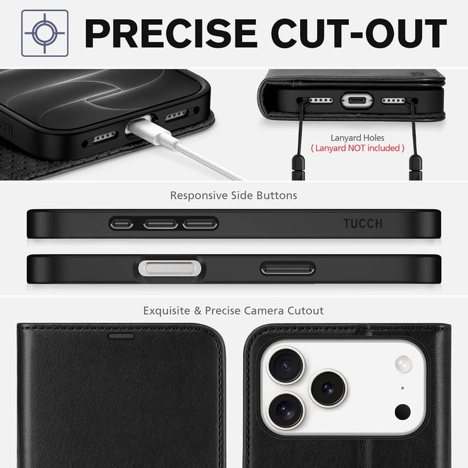 TUCCH Wallet Case for iPhone 18 Pro Max & 17 Pro Max, 4 Card Holders, Black