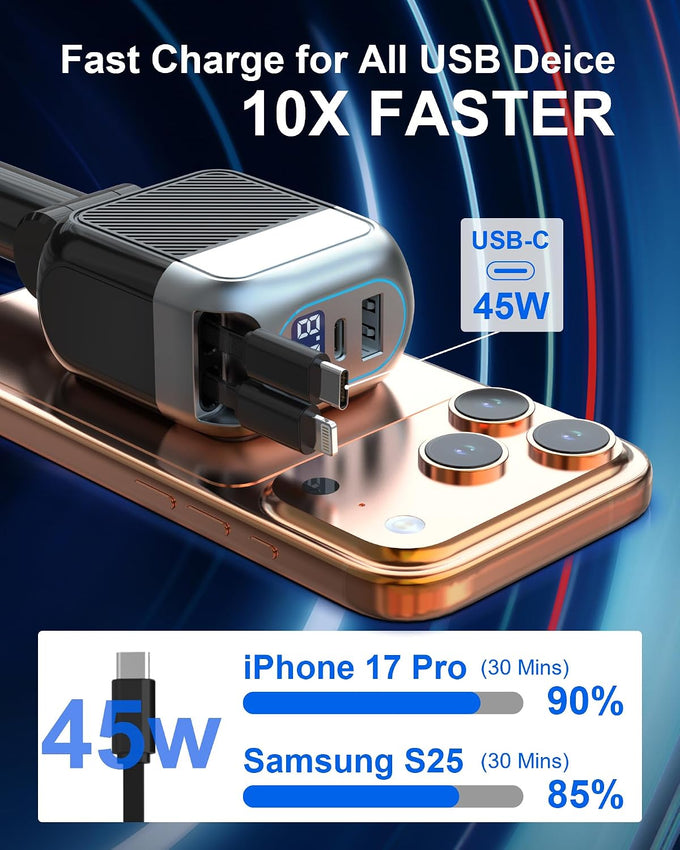 87W Retractable Car Charger, Cigarette Lighter USB Charger for iPhone 17