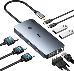 Selore USB C Docking Station Dual Monitor,Laptop Docking Station 3 Monitors