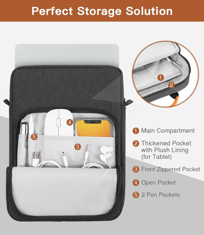 MoKo 13.3-14 Inch Laptop Sleeve Carrying Bag with Shoulder Strap & Handle