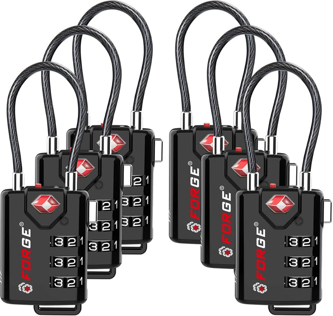 Forge TSA Approved Luggage Locks, Open Alert Cable Lock, Black, 2 Pack