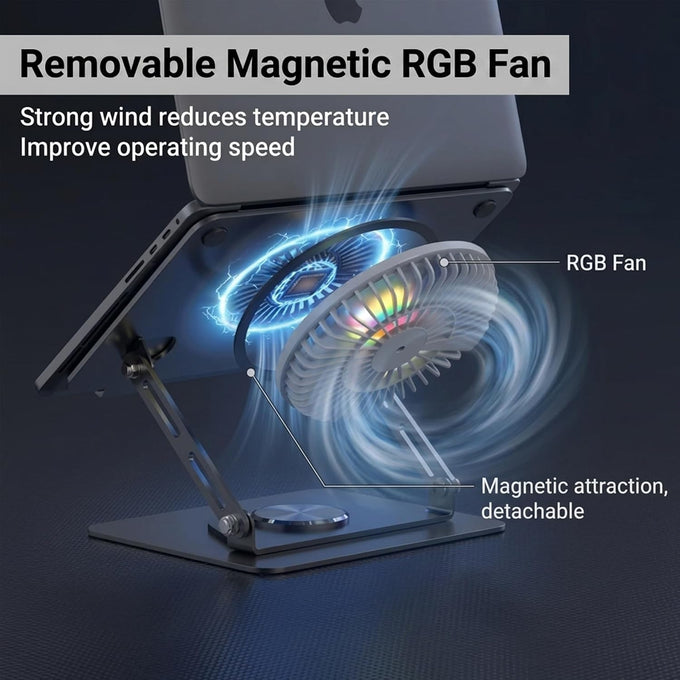 Laptop Stand with Cooling Fan& RGB Lighting,360° Rotating Iron Laptop Riser