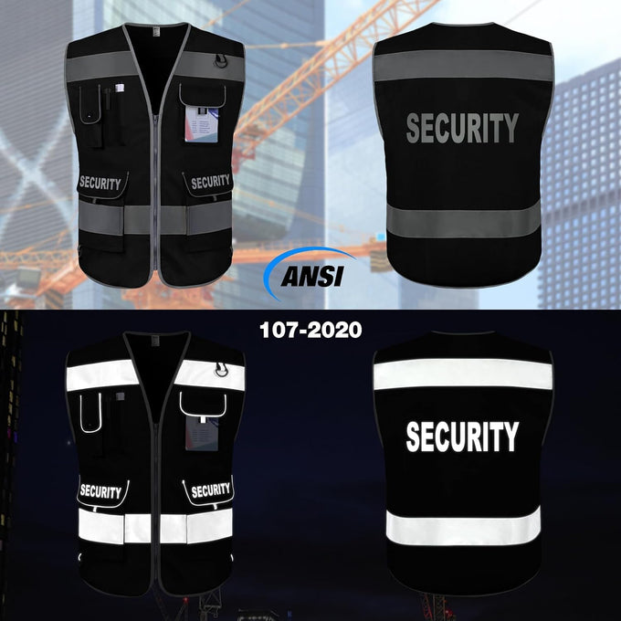 TCCFCCT Security Vest for Security Guard 9 Pockets Safety Vest, Black L