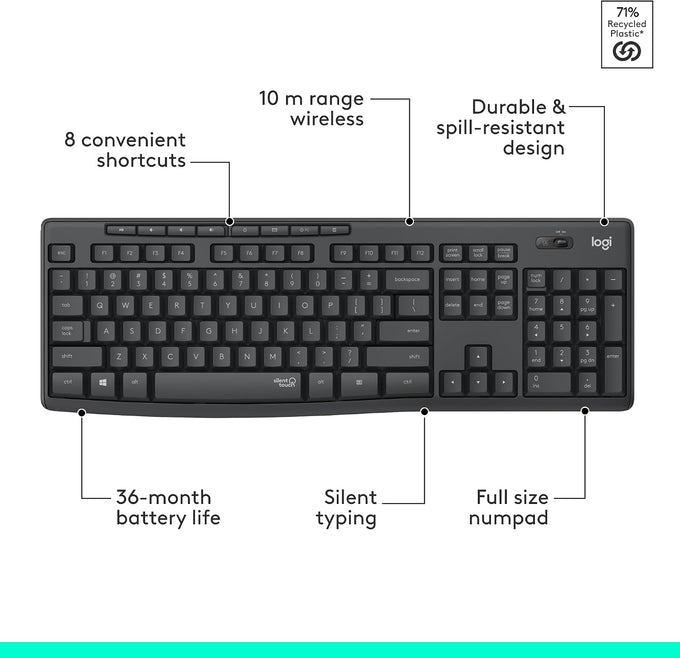 Logitech MK295 Full Size Silent Wireless Keyboard Mouse Combo - Graphite