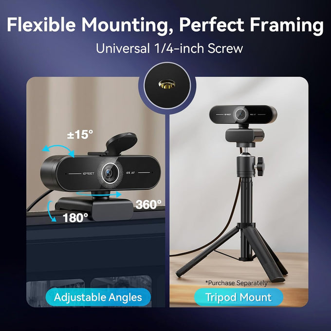 EMEET C60E 4K Webcam for Streaming & Gaming，PDAF Autofocus