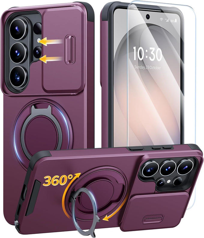 JAME for Samsung Galaxy S26 Ultra Case with Ring Stand & Slide Camera Cover