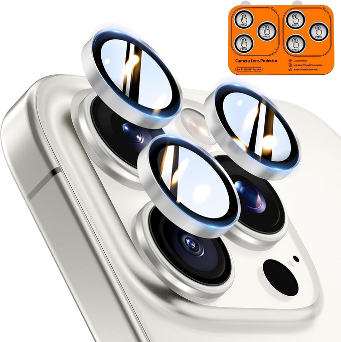 TOCOL for 2 Pack iPhone 16 Pro Max Camera Lens Protector/iPhone 16 Pro Camera Lens Protector Tempered Glass HD Individual Scratch Resistant Cover Accessories Case Friendly（Black）