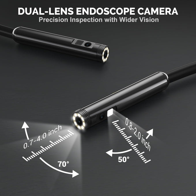 Dual-Lens Endoscope Camera with Light, 1920P HD Borescope Inspection Camera