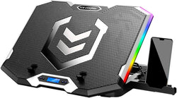 ICE COOREL Gaming Laptop Cooling Pad 15-17.3 Inch, Laptop Fan with 6 RGB Cooling Fans, Laptop Cooling Stand with 6 Height Adjustable, Laptop Cooler with LCD Screen, 2 USB Ports, Phone Stand