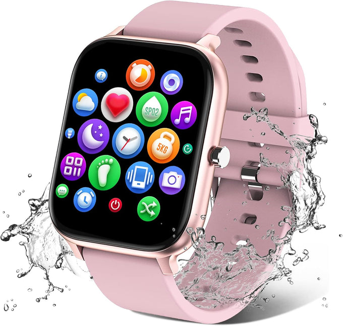 Smart Watch for Men Women Compatible with iPhone Samsung Android Phone 1.69 inch Full Touch Screen IP68 Waterproof Bluetooh Fitness Tracker Heart Rate/Sleep Monitor (Black)
