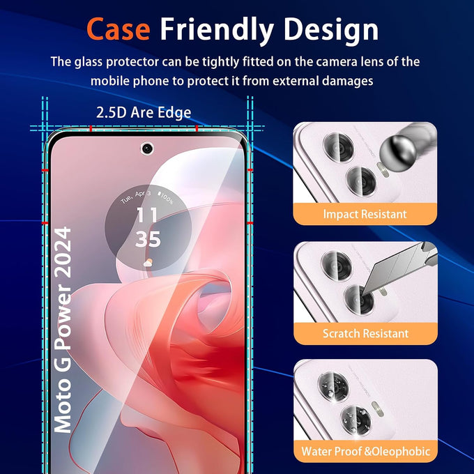 (3+2 Pack) Designed for Motorola Moto G Power 5G 2024 Tempered Glass Screen Protector + Camera Lens Protector,[3D Touch][Bubble-Free][Anti-Scratch] Screen Protector Glass For Motorola G Power 2024