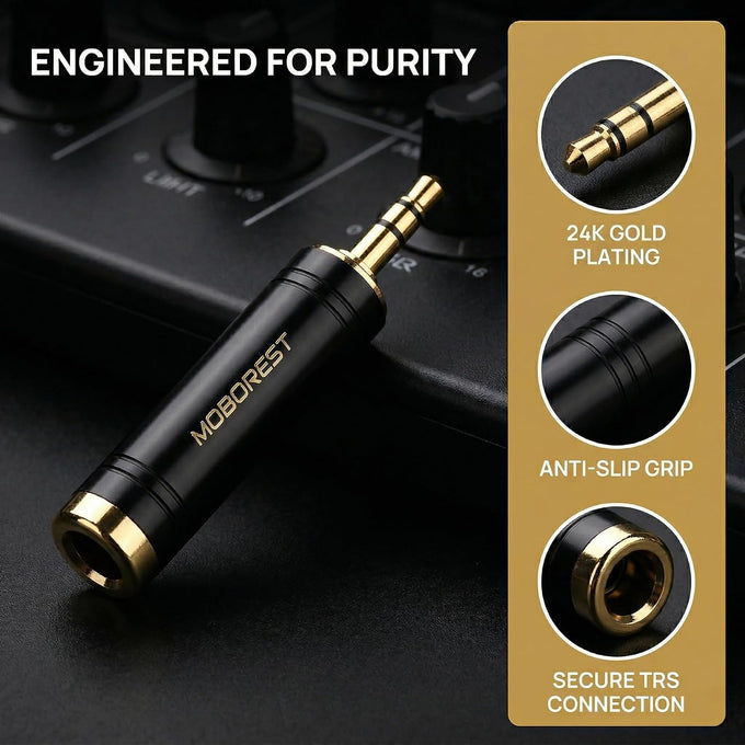 MOBOREST 3.5mm to 1/4 (6.35mm) Stereo Pure Copper Headphone Adapter, 2PCS