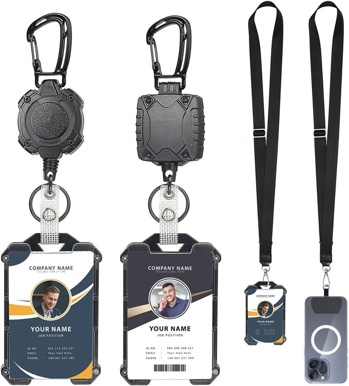 2-Pack Badge Holder Retractable Clip Heavy Duty Carabiner Badge Reel