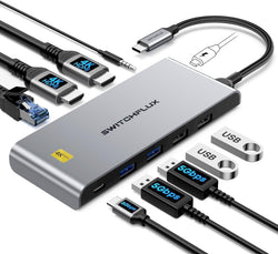 USB C Docking Station Dual Monitor, 10-in-1 USBC Hub with 2 HDMI