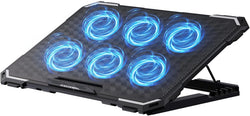 ICE COOREL Laptop Cooling Pad with 6 Cooling Fans, Cooling Pad for Laptop Fan 13-15.6 Inch, Laptop Cooler Stand with 6 Height Adjustable, Notebook Cooler Pad with Two USB Port