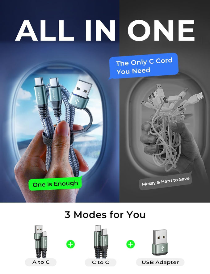 AINOPE 60W 10FT USB C Cable Fast Charging with USB Adapter