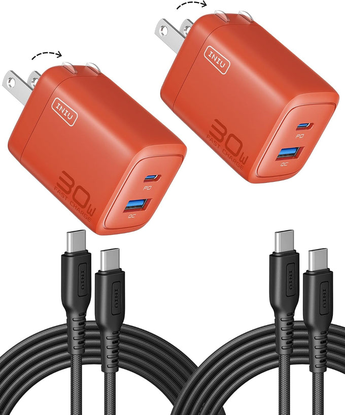 INIU USB C Charger, 30W Type C Fast Charging, 2-Port Adapter Charger Block
