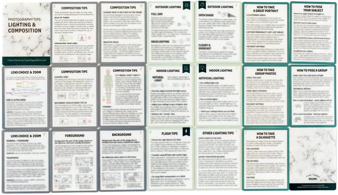 Photography Tips: Composition & Lighting Cheat Sheet Cards | Pocket-Sized Quick Reference Cards for Beginners | Snap Happy Mom (Classic)