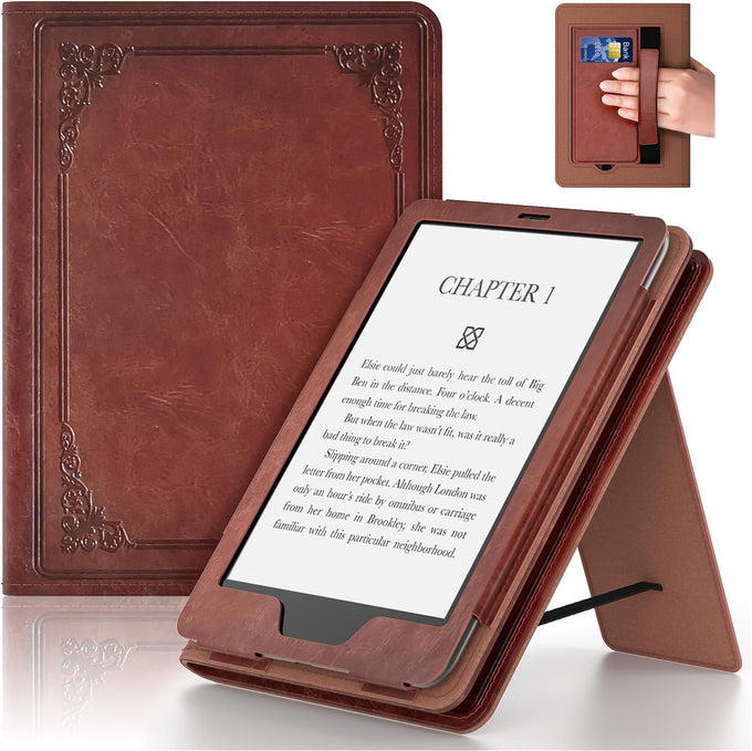 6in Tablet Case with Stand and Hand Strap,Incompatible with Old Version, Durable Synthetic Leather Cover with Auto Sleep Wake, Dark Blue