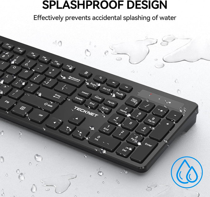 TECKNET Wireless Keyboards Full Size, Bluetooth+2.4G USB for Windows, Black