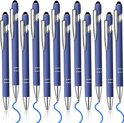 12 Pcs Blue Ink Ballpoint Pen with Stylus Tip, 1.0 mm Metal Pen Stylus Pen for Touch Screens, 2 in 1 Thank You Pen Gift for Friends, Colleagues, Coworker, Office, Family (Blue)