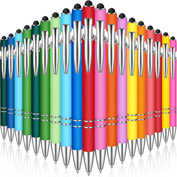 38 Pcs Ballpoint Pen 2-in-1 Stylus, Metal Rubberized Grip, Assorted Colors