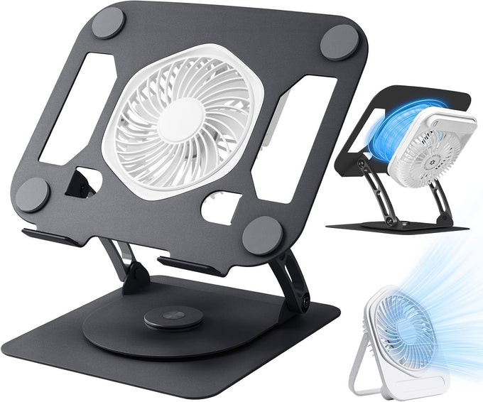 SHUWEI Laptop Stand with Fan, Height/Angle Adj fits 16" Laptop, Black