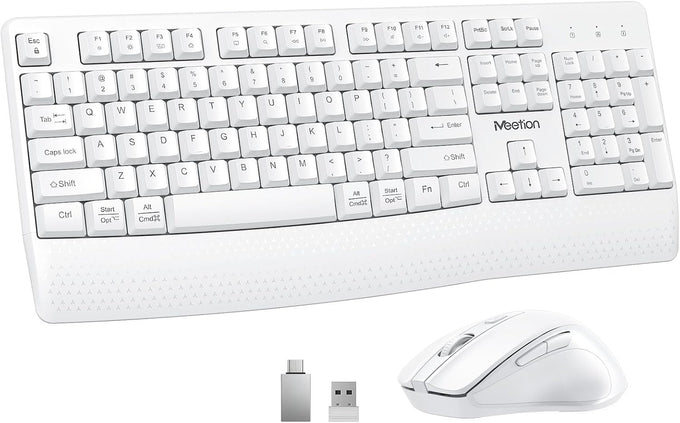 MEETION Wireless Keyboard and Mouse Combo, Full-Size with Wrist Rest, Pink