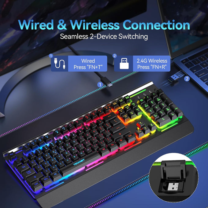 TECKNET Wireless Gaming Keyboard, 4000mAh Rechargeable Keyboard