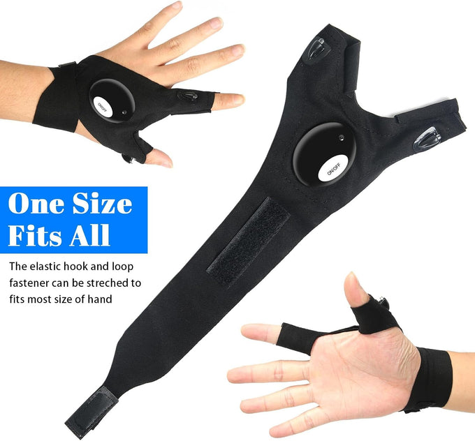 MOIPEJO LED Flashlight Gloves, Gifts for Men Dad Him Boyfriend Husband, Cool Gadget Hands-Free Finger Lights for Camping Fishing Repairing, Fathers Day Christmas Birthday Gift-Black