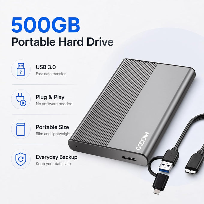 500GB External Hard Drive HDD, USB 3.0 Portable Expansion Storage