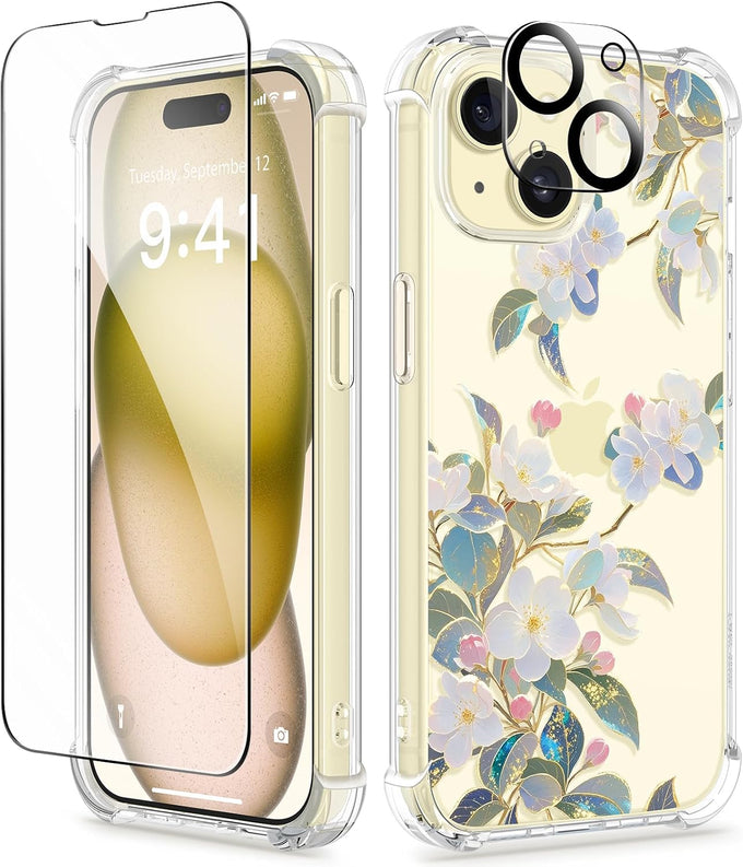 GVIEWIN for iPhone 11 Case Floral, Screen Protector & Camera Lens Protector