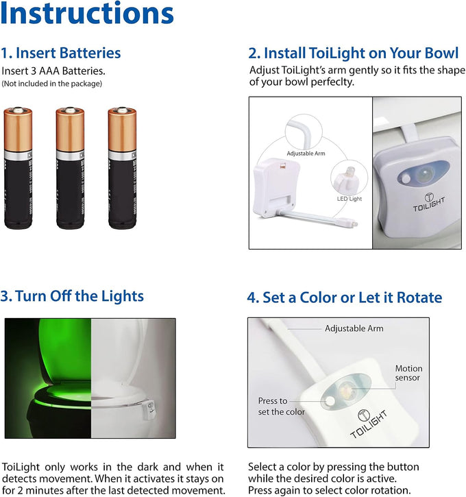 ToiLight The Original Toilet Bowl Night Light. Fun Useful Bathroom Motion Sensor Tech Gadget. Funny Novelty Birthday Gift Idea. Stocking Stuffer for Him, Her, Guys, Men, Mom, Brother