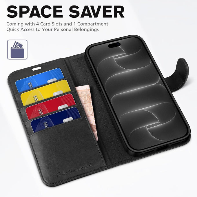 TUCCH Wallet Case for iPhone 18 Pro Max & 17 Pro Max, 4 Card Holders, Black