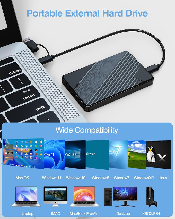 500GB External Hard Drive,USB 3.0 and USB-C Storage Expansion Mobile HDD
