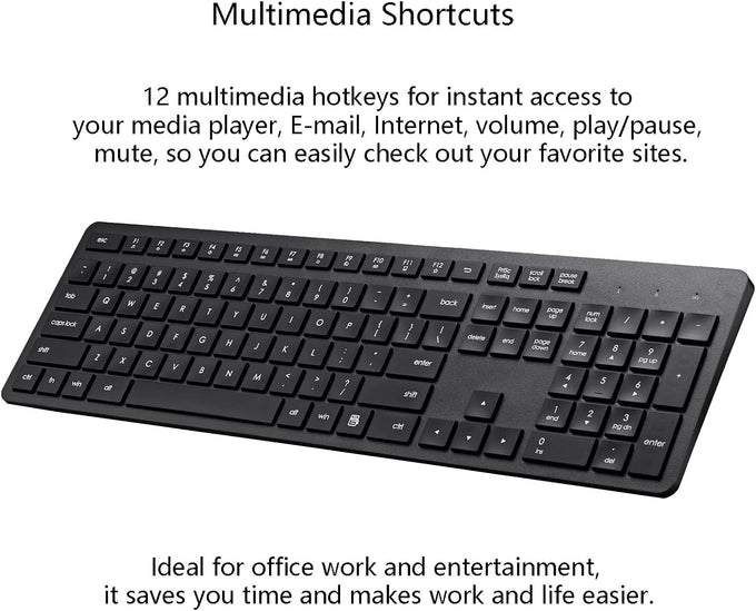 USB Silent Wireless Keyboard for Laptop Computer Full Size Number Pad Black