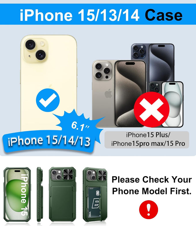 BXYJY for iPhone 15, iPhone 14, iPhone 13 Wallet Case, Card Holder, Green