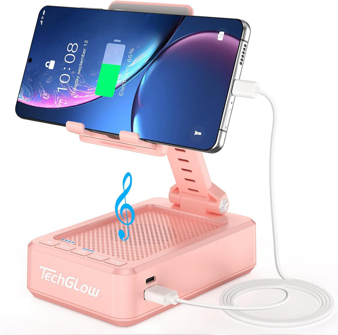TechGlow Foldable Cellphone Stand with Bluetooth Speaker and Charging Function Birthday Gifts for Men Women Mother Father Boy Girl Teens Cool Tech Gadgets