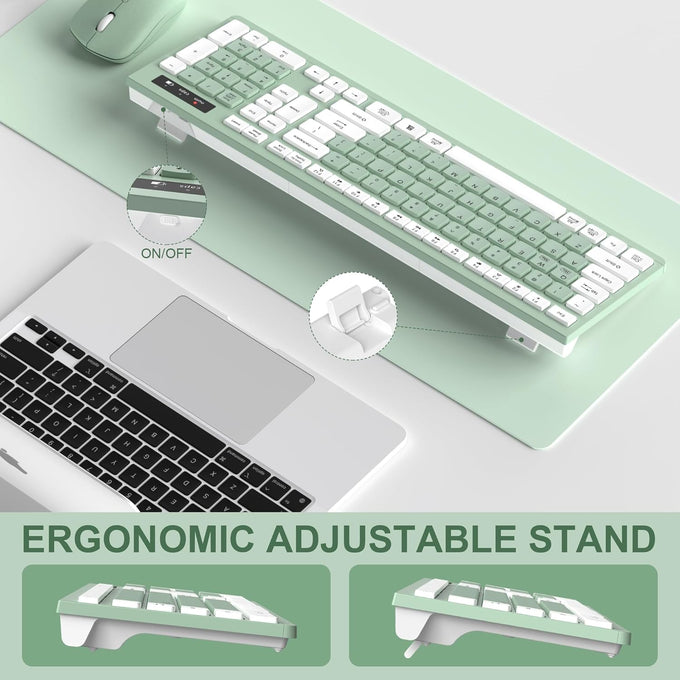 Wireless Keyboard and Mouse Combo Silent for Office and Home(Avocado Green)