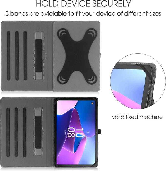 HGWALP Universal 10.1",10.2",10.5",10.9",11" Tablet Case,Multi-Viewing Angels Stand Folio Case with Handstrap for Lenovo M10/M11/Callsky/Onn/URAO Tablet/Frameflow/Evermyth/WXUNJA-Black