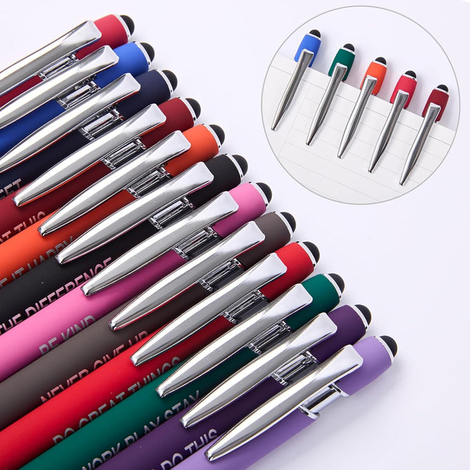 Actsun Funny Pens, 12 Pack Fine Point Smooth Writing Ballpoint Pens with Inspirational Tips, Black Ink, Touch Stylus Screens, Motivational Gift for Office & Desk Accessories