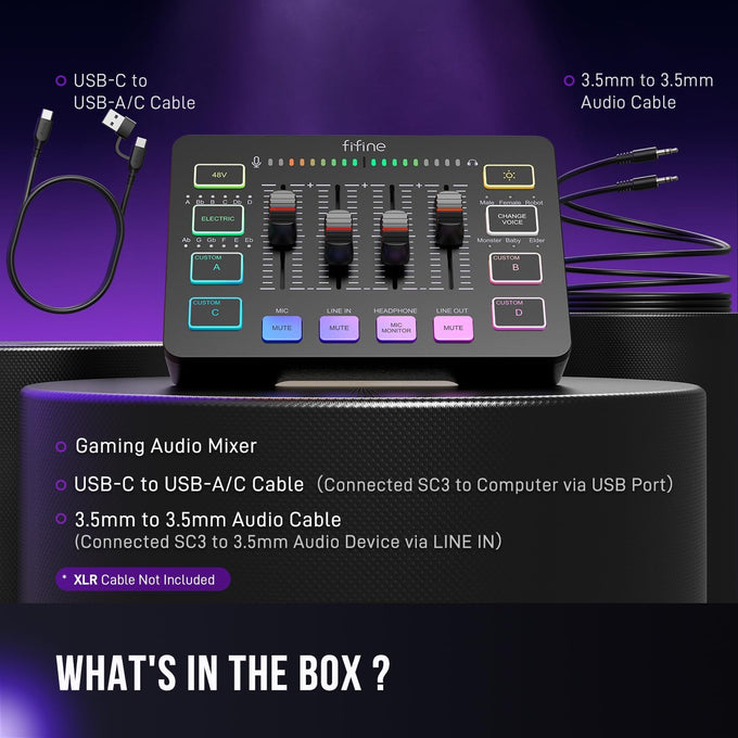 FIFINE Ampligame SC3 Gaming Audio Mixer with Indi-Fader and Volume Control